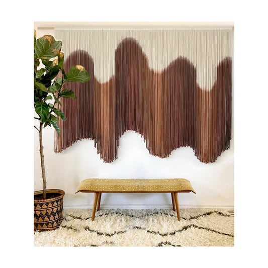 Macrame Wall Hanging Dip-Dyed Large Handmade Macrame Cord Fiber Art Boho Wall Decor / Brown3 / Brown