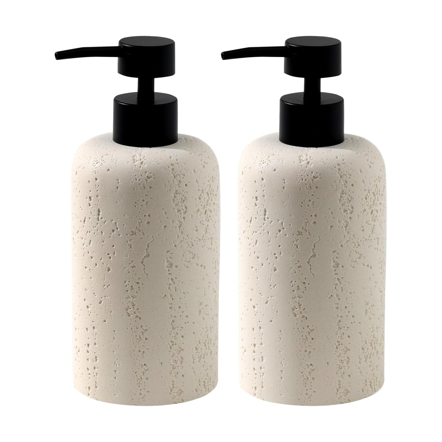 2 PCS Hand Soap Dispenser Set, 13.53 OZ, Cream, Faux Travertine | Luxurious,Dish Soap,Lotion,Shampoo and Conditioner