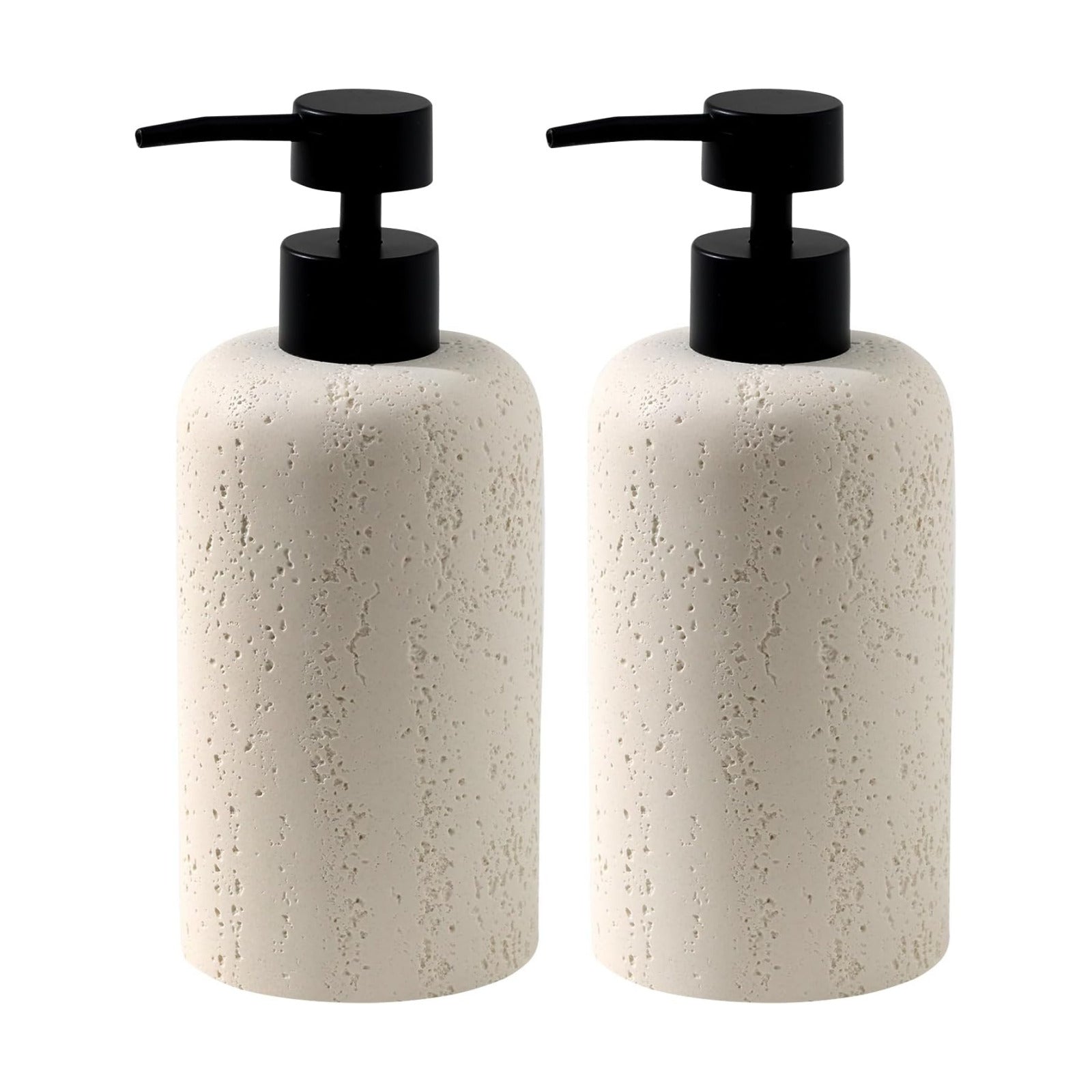 2 PCS Hand Soap Dispenser Set, 13.53 OZ, Cream, Faux Travertine | Luxurious,Dish Soap,Lotion,Shampoo and Conditioner