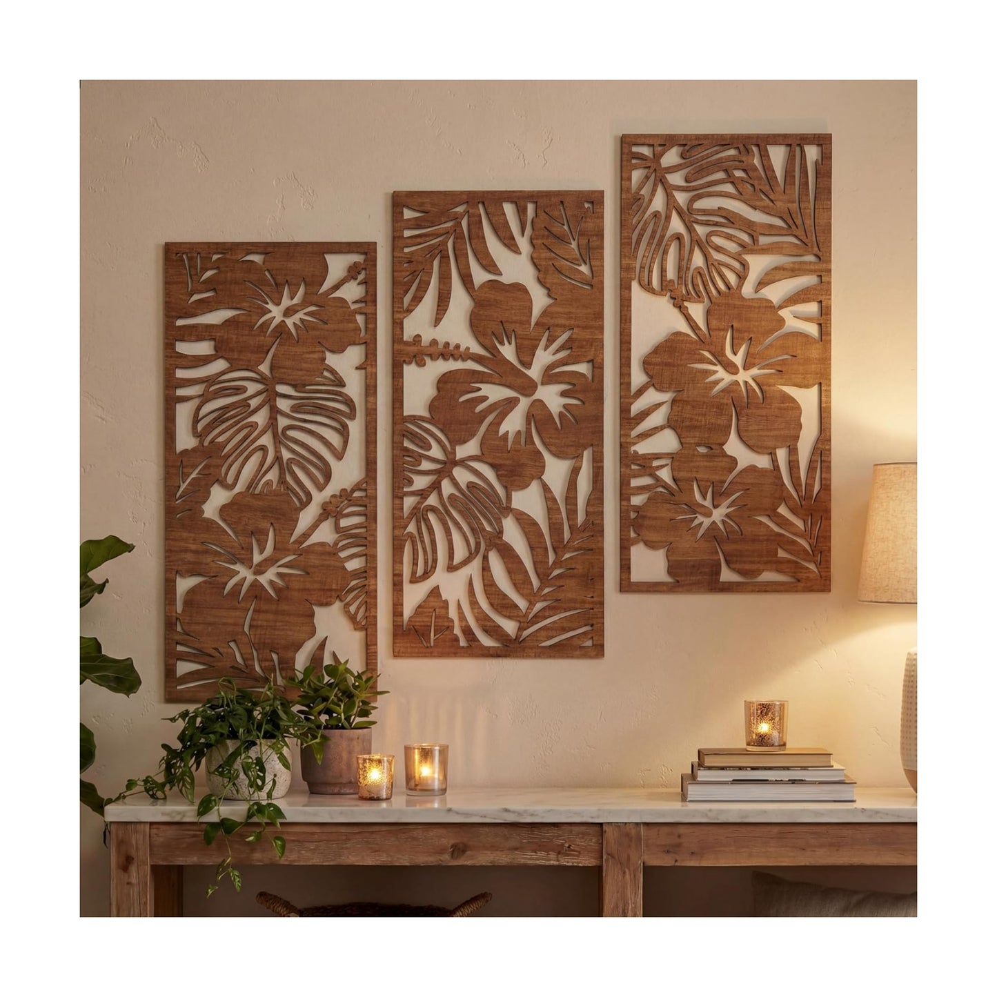 Tropical Wall Decor 3d Wooden Palm Leaf Wall Art Monstera Sculptures Wood / Classic / Set of 3