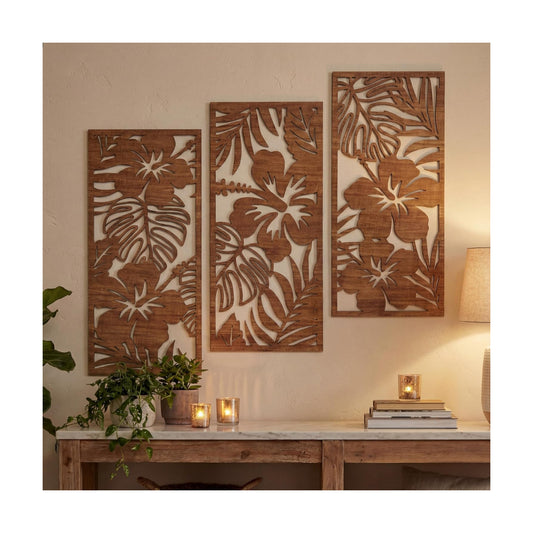 Tropical Wall Decor 3d Wooden Palm Leaf Wall Art Monstera Sculptures Wood / Classic / Set of 3
