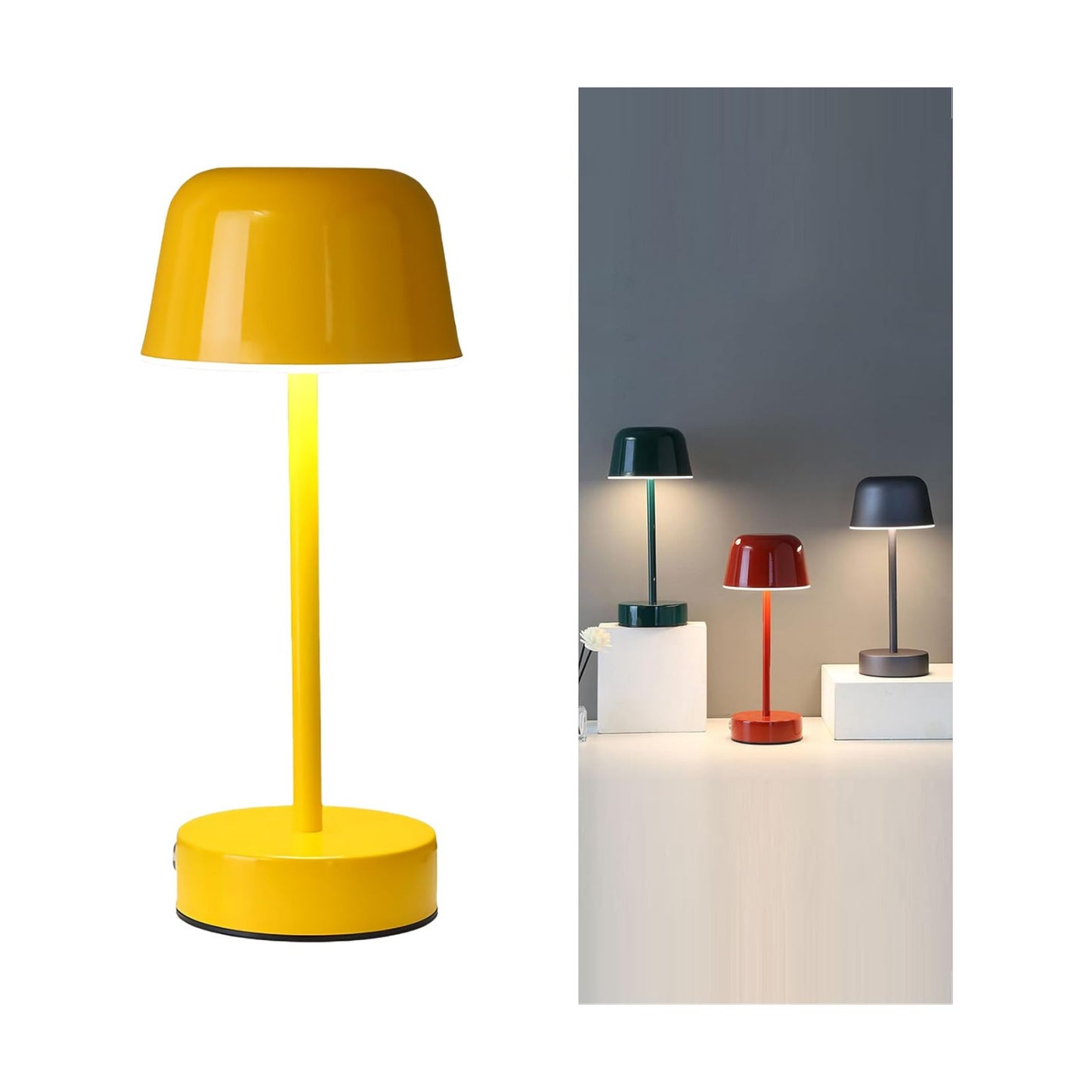Rechargeable Table Lamp, Yellow Mushroom Table Lamp with USB Port, Battery Operated Touch Small Lamp for Nightstand