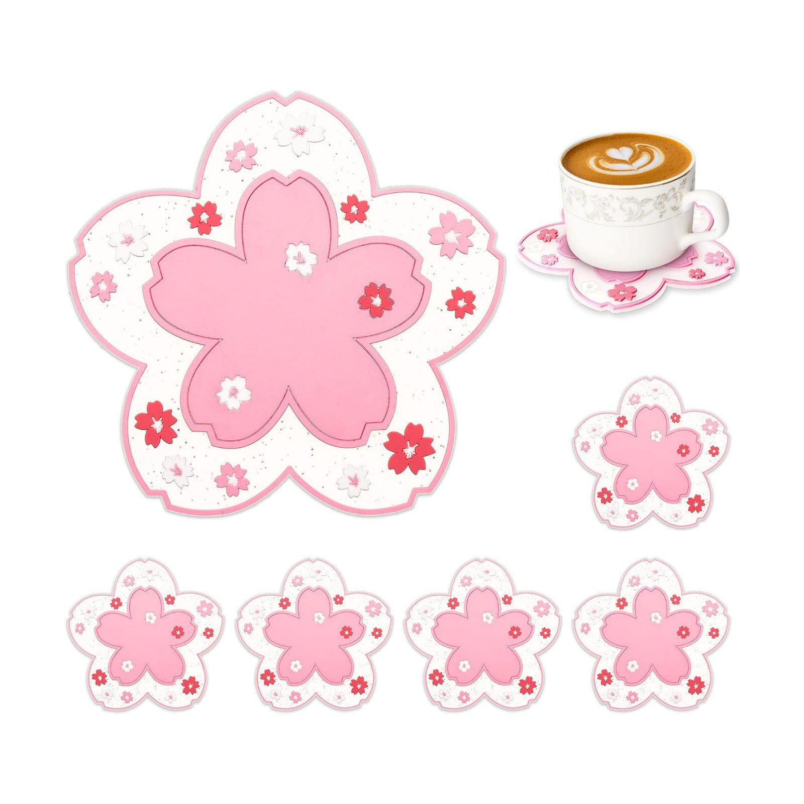 Flower Coasters for Drinks / Flower Pink / Set of 6
