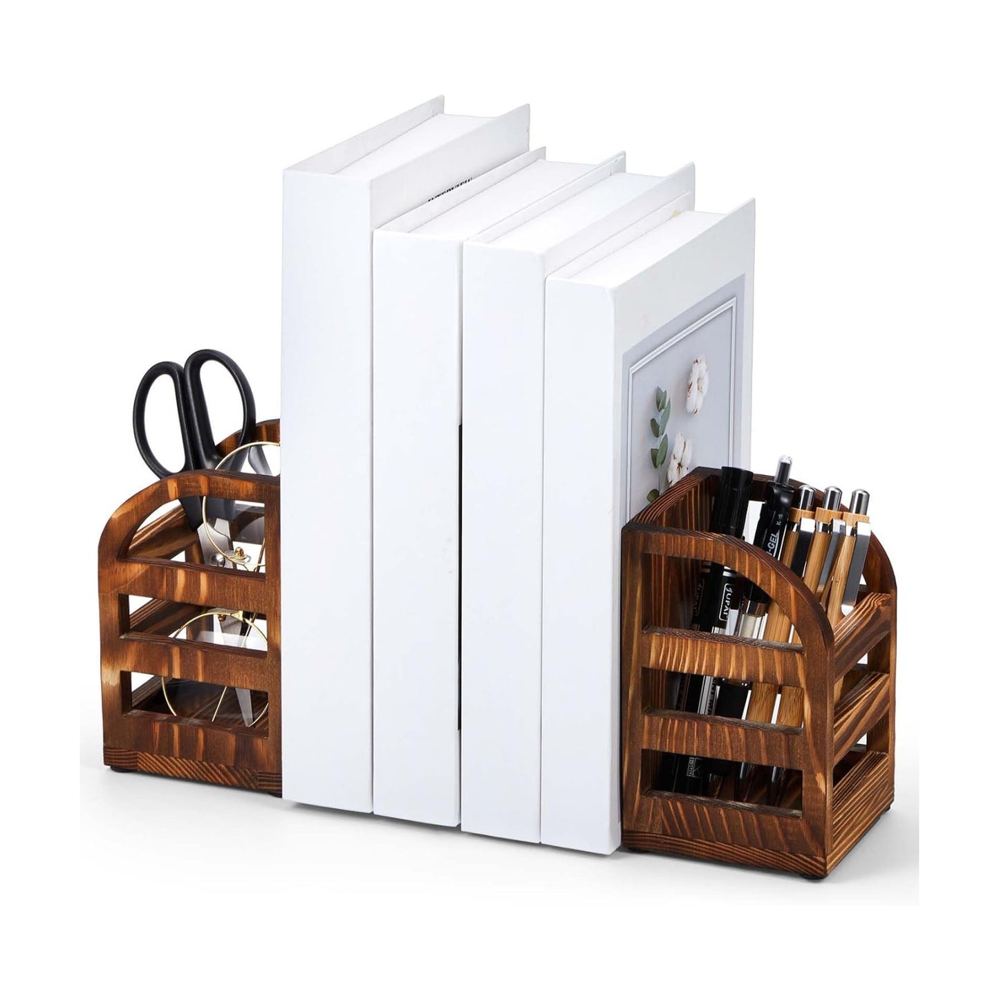 1 Pair in 1 Rustic Burnt Wooden Bookend / 2 Inch