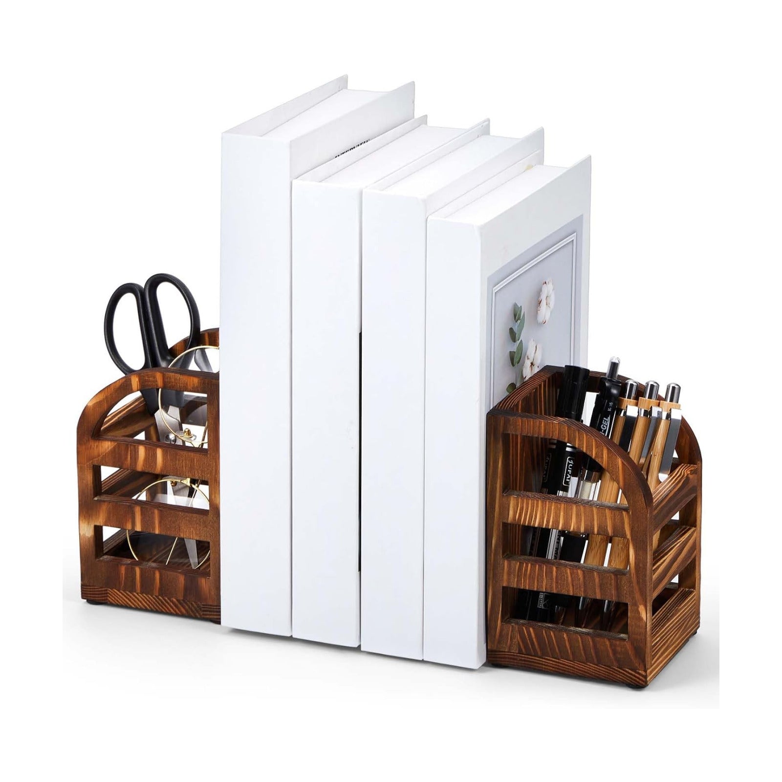 1 Pair in 1 Rustic Burnt Wooden Bookend / 2 Inch