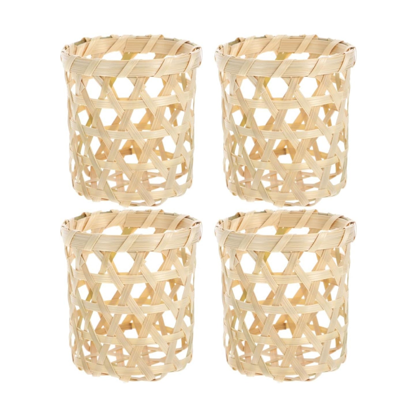 Woven Bamboo Candle Cup Holders Tea Light Holders for Rustic Party Table / 3.15 Inch / Set of 4