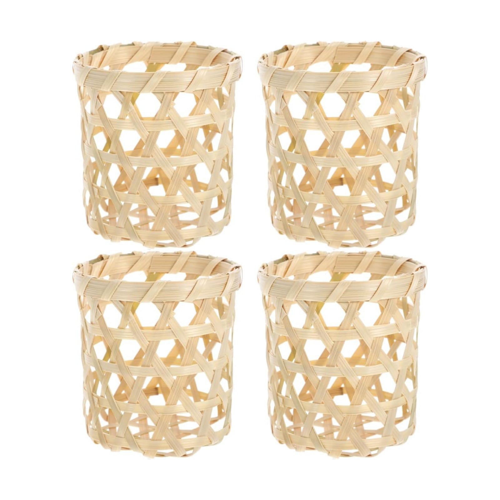Woven Bamboo Candle Cup Holders Tea Light Holders for Rustic Party Table / 3.15 Inch / Set of 4