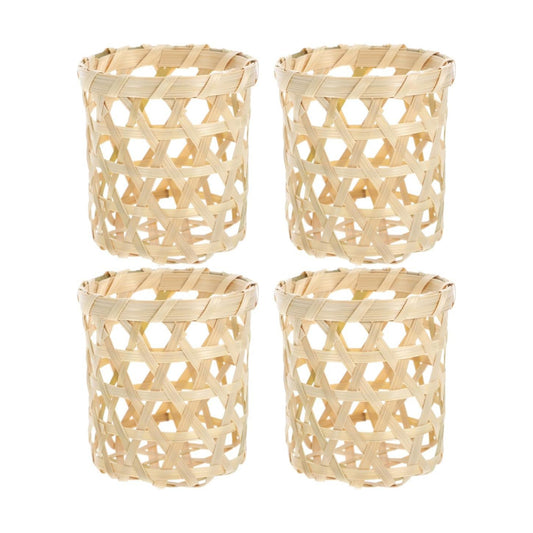 Woven Bamboo Candle Cup Holders Tea Light Holders for Rustic Party Table / 3.15 Inch / Set of 4