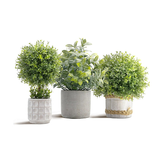 Small Fake Plants in Farmhouse Concrete Planter / Set of 3