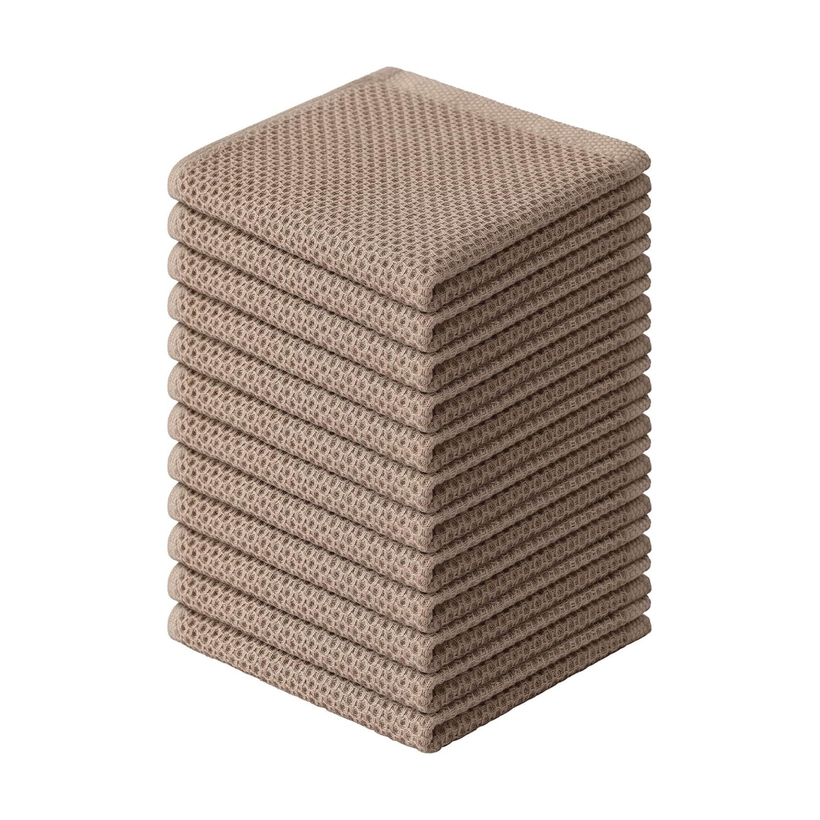 Kitinjoy 100% Cotton Waffle 12-Pack Kitchen Towels, 12" x 12", Tan | Ultra Absorbent, Super Soft, lightweight, Quick