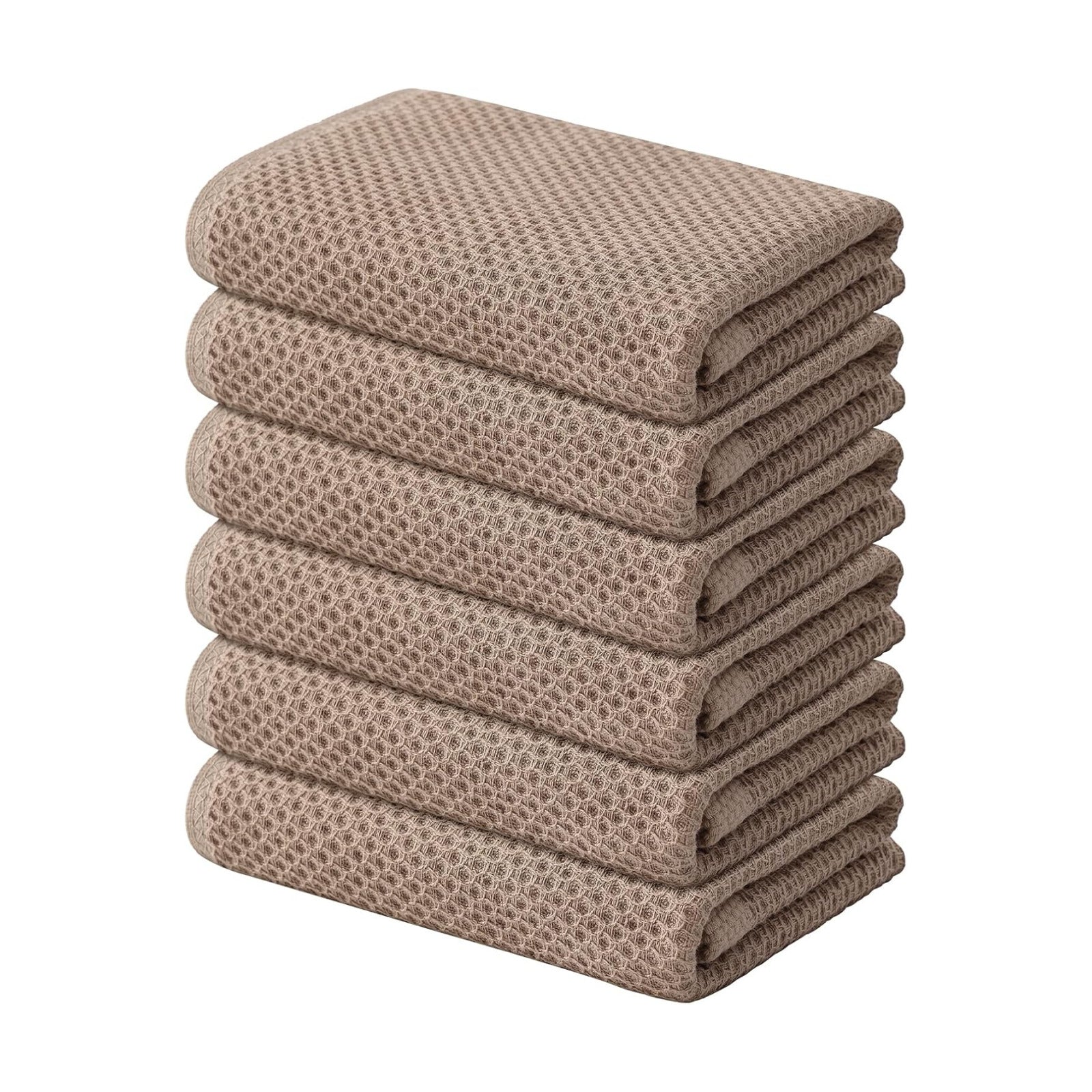 Kitinjoy 100% Cotton Waffle 6-Pack Kitchen Towels, 13" x 28", Tan | Super Soft, Ultra-Absorbent, Fast Drying