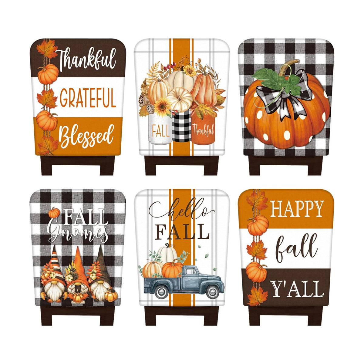 6 Pcs Fall Chair Covers, Harvest Plaid Dining Chair Slipcovers