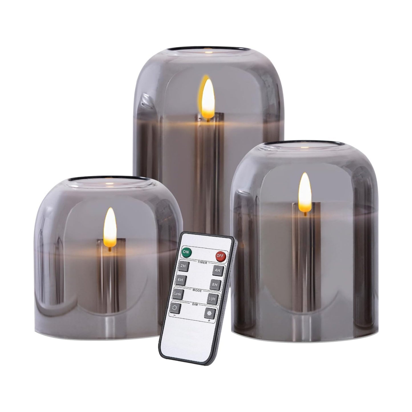 volnyus Grey Glass Flameless Candles with Remote Set of 3 Battery Operated Flickering LED Pillar Candles Real Wax Wick