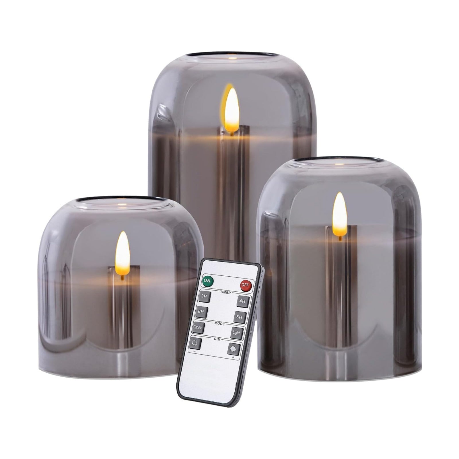 volnyus Grey Glass Flameless Candles with Remote Set of 3 Battery Operated Flickering LED Pillar Candles Real Wax Wick