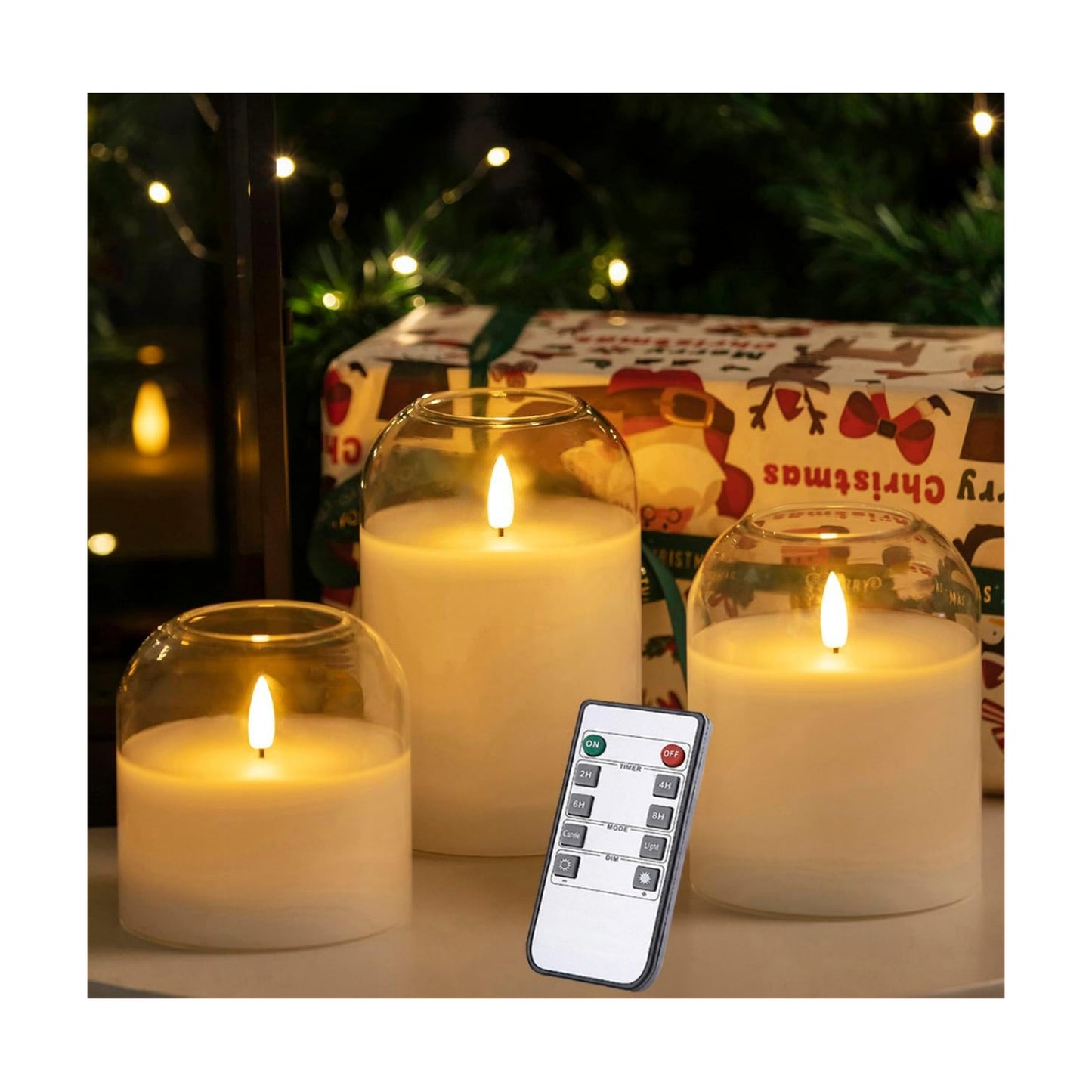 volnyus Clear Glass Flameless Candles with Remote Battery Operated Flickering LED Pillar Candles Real Wax Wick Φ 3" H
