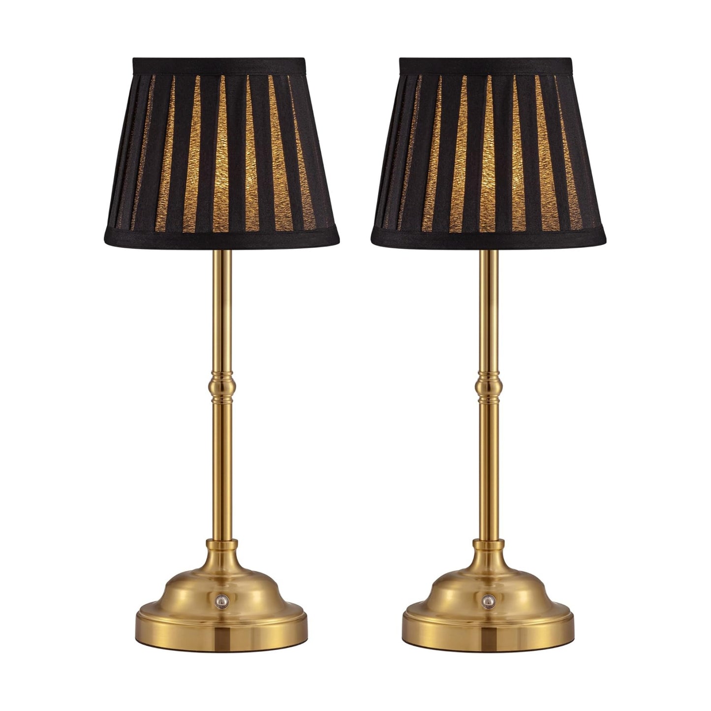 KDG Gold Cordless LED Table Lamps Set of 2, Black Fabric Shade Desk Lamps | Portable 4000mAh Rechargeable Battery