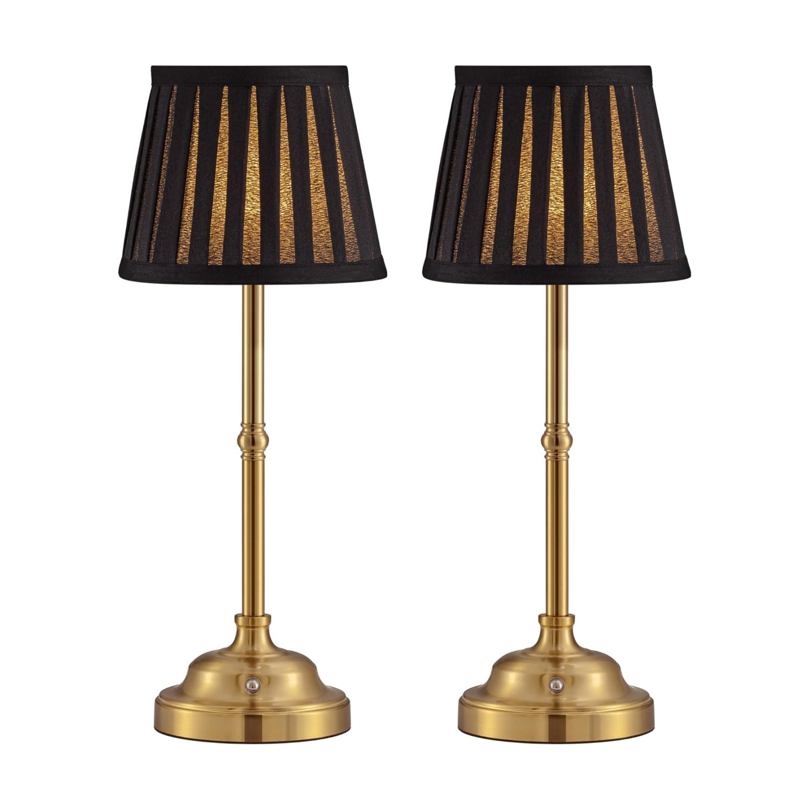 KDG Gold Cordless LED Table Lamps Set of 2, Black Fabric Shade Desk Lamps | Portable 4000mAh Rechargeable Battery