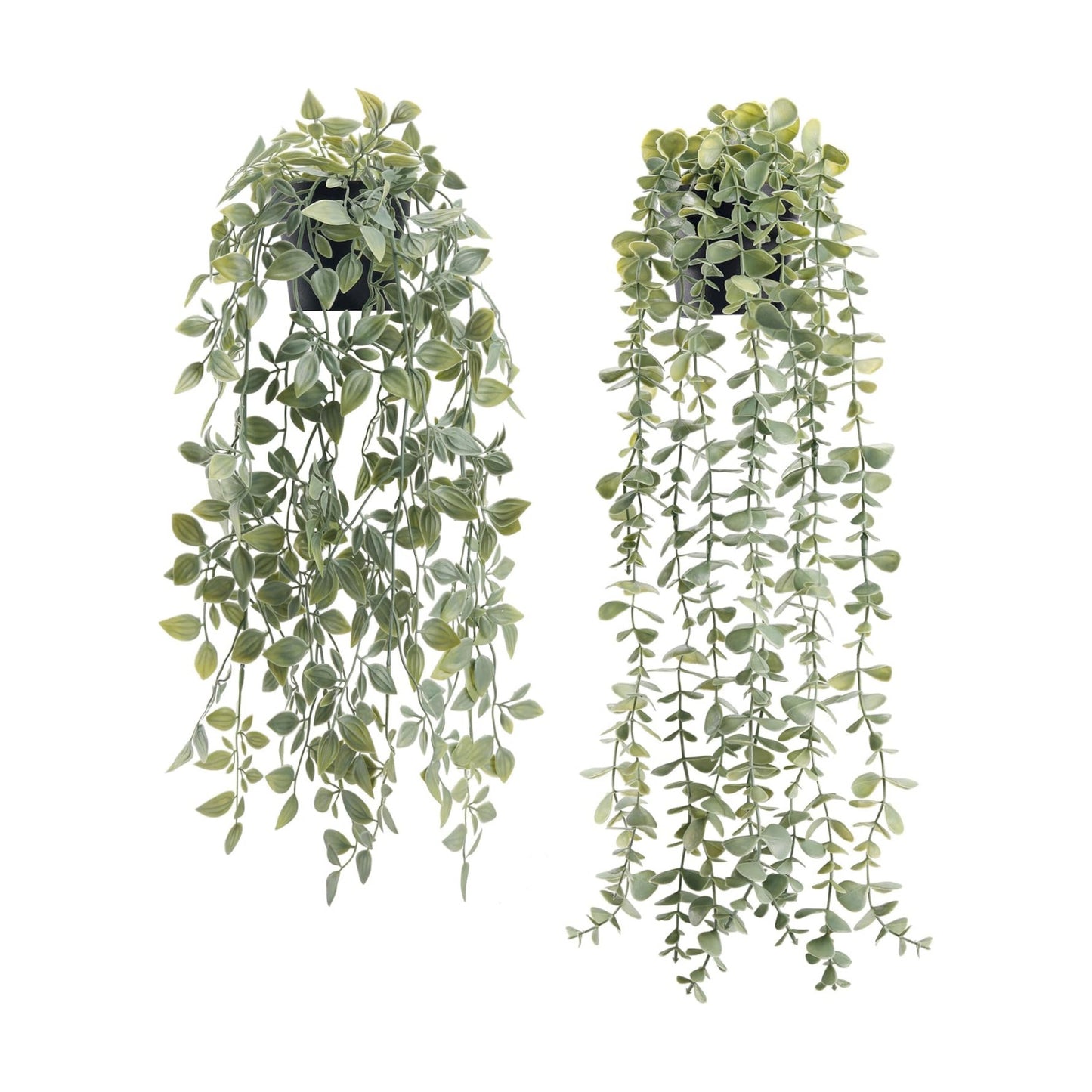 Fake Plants Hanging Artificial Decor Faux Potted Eucalyptus and Pea Pod / Gray Green / Set of 2