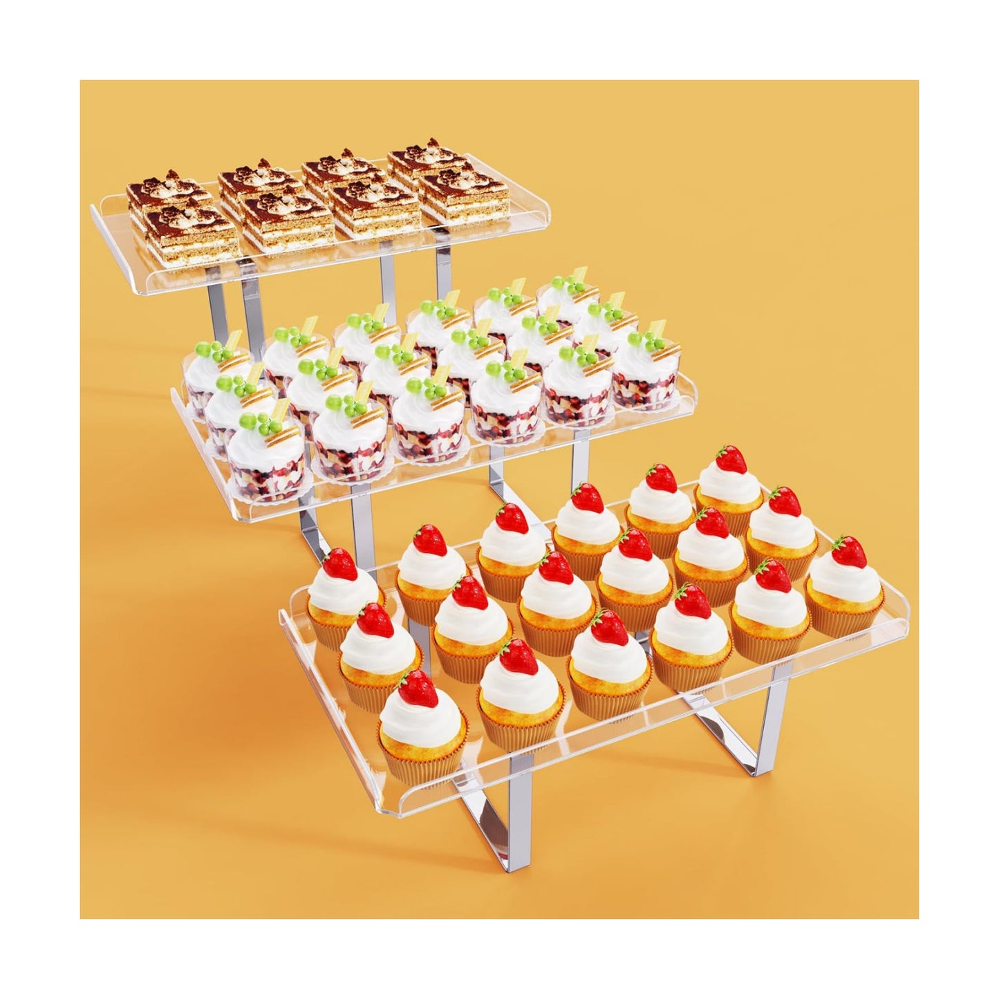 Bakzon 3 Pieces Cupcake Stand Holder, Clear Acrylic Dessert Table Display Set with Iron Support Legs for Birthday Candy