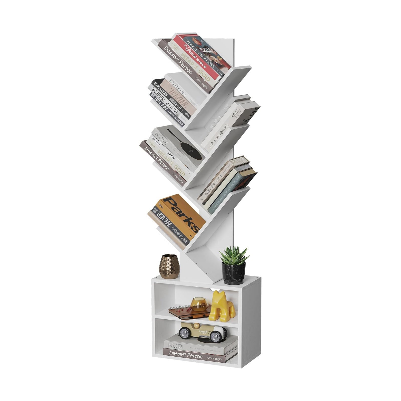 SUNMORY 6 Tier Tree Bookshelf, Tall Small Bookcase with Storage Cabinet
