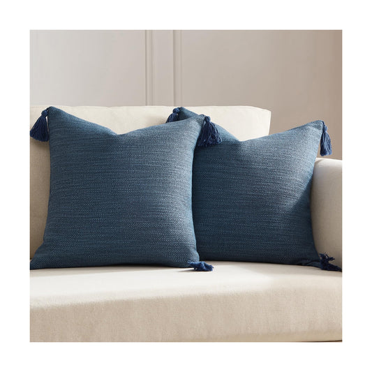 Linen Look Decorative Throw Cushion Covers / Marine Blue / 18 x 18 / Set of 2