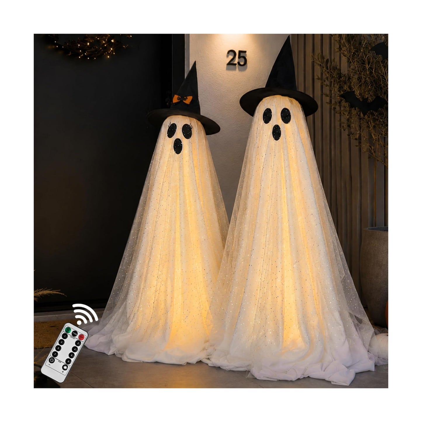 2Packs Halloween Decorations Outdoor,Halloweens Party Decoration Indoor,Spooky Ghost with Remote Control String
