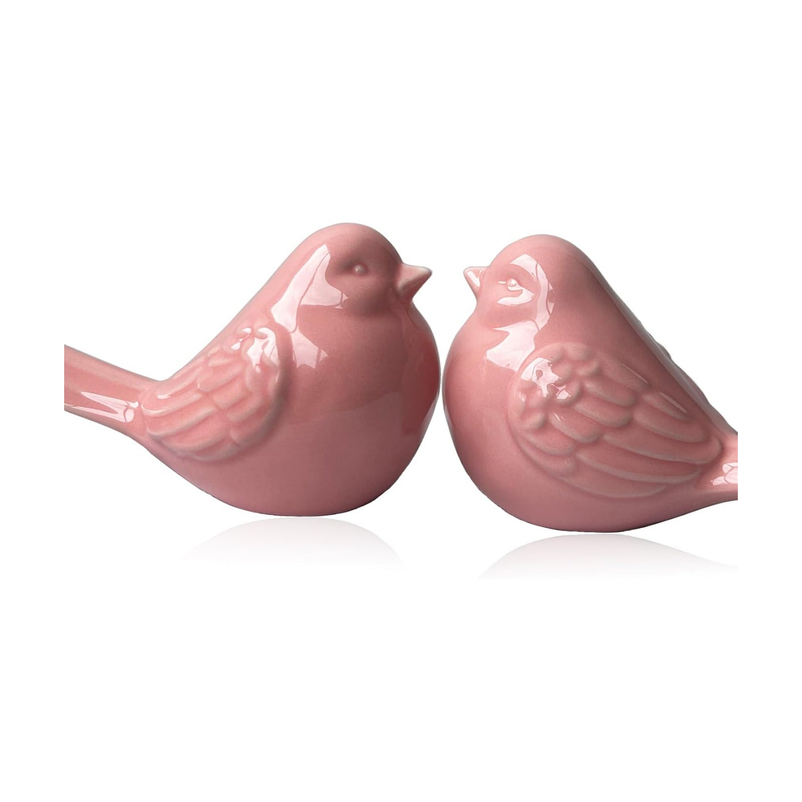 Decorative Glazed Ceramic Bird Figurine / Pink / Set of 2