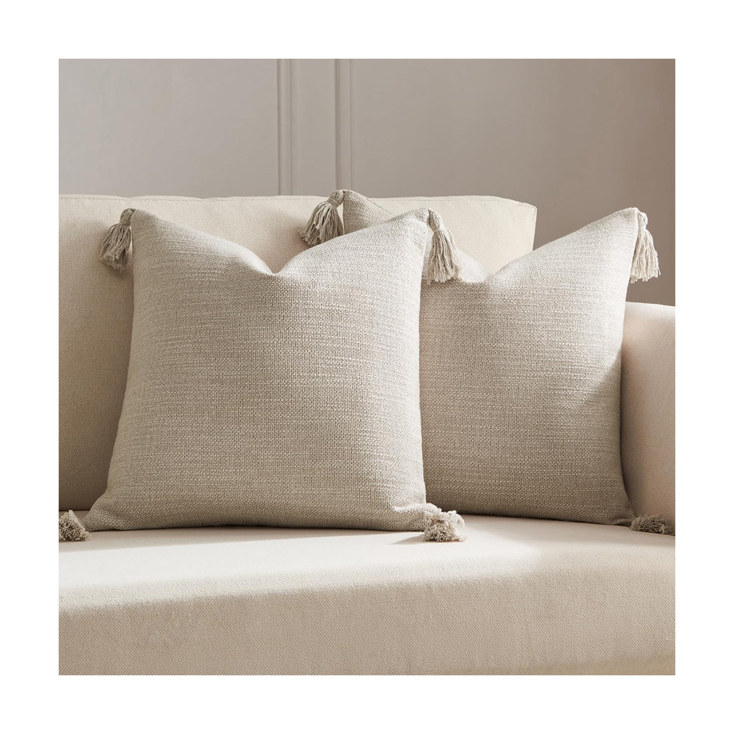 Linen Look Decorative Throw Cushion Covers / Linen Beige / 18 x 18 / Set of 2