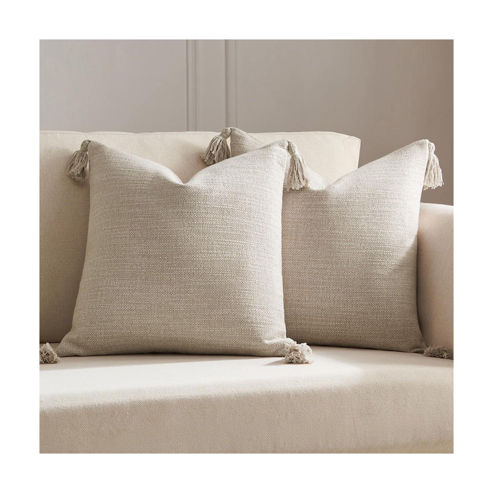 Linen Look Decorative Throw Cushion Covers / Linen Beige / 18 x 18 / Set of 2