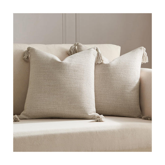 Linen Look Decorative Throw Cushion Covers / Linen Beige / 18 x 18 / Set of 2