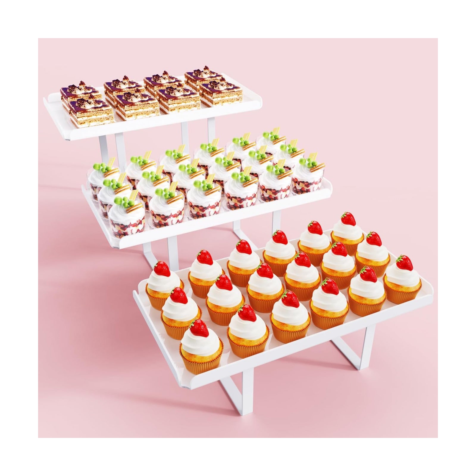 Bakzon 3 Pieces Cupcake Stand Holder, White Acrylic Dessert Table Display Set with Iron Support Legs for Birthday Candy