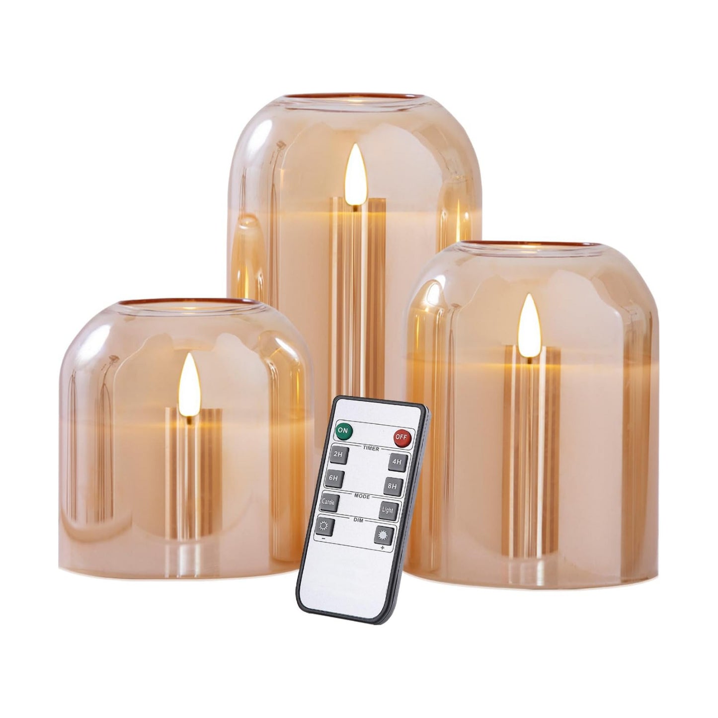 volnyus Gold Glass Flameless Candles with Remote Battery Operated Flickering LED Pillar Candles Real Wax 3D Wick Φ4 H
