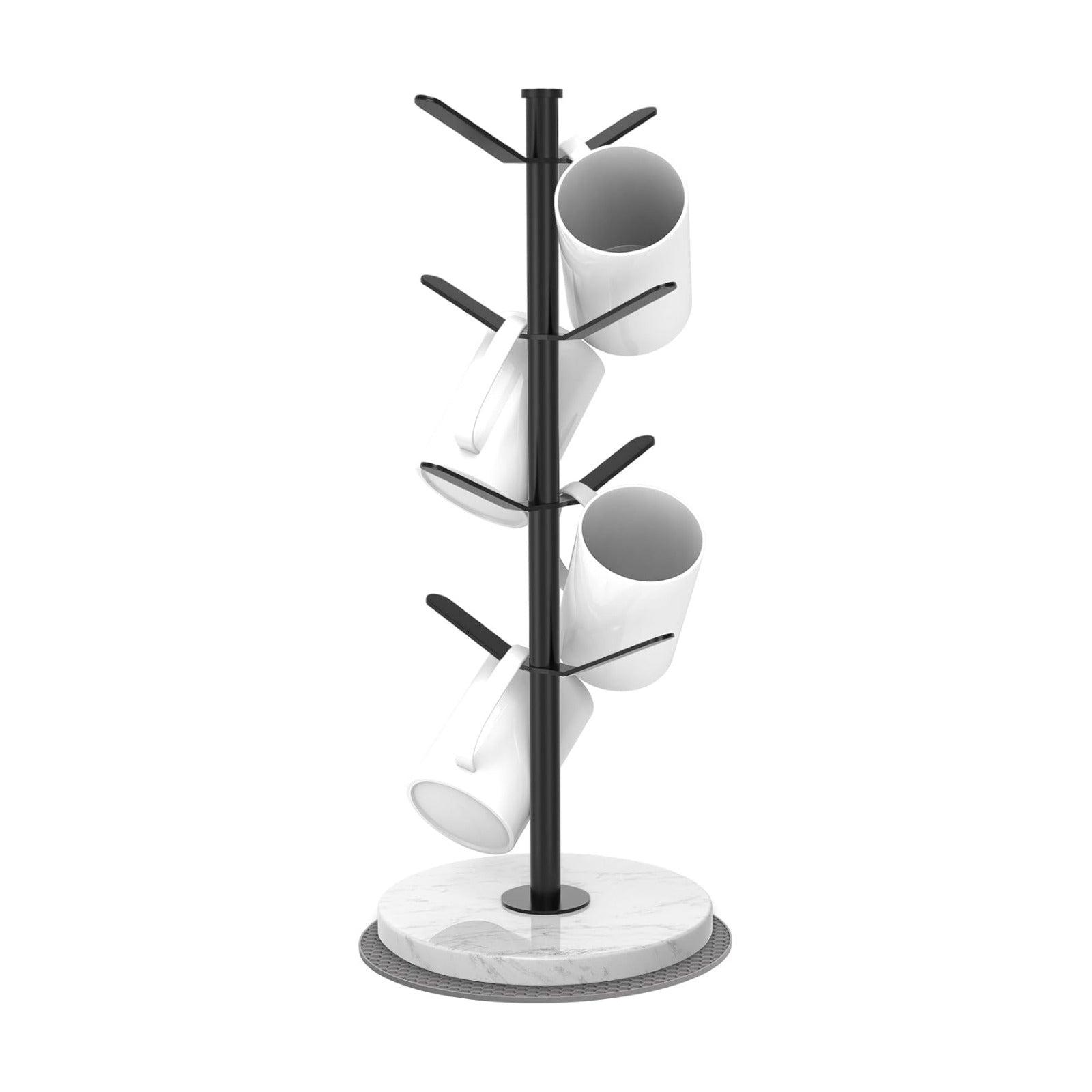 Marble Mug Holder Tree with 2–8 Adjustable Hooks | Detachable Stainless Steel Coffee Cup Stand with Modular Height and