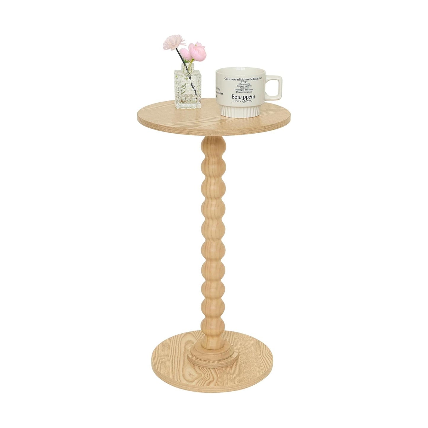 Fultyle Round Side Table, Small Drink Table for Small Spaces, Modern Accent End Table with Solid Wood Leg for Living