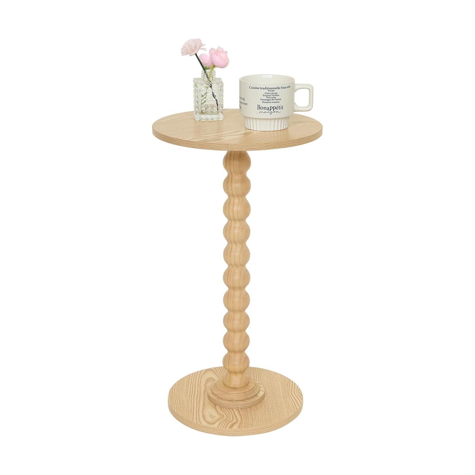 Fultyle Round Side Table, Small Drink Table for Small Spaces, Modern Accent End Table with Solid Wood Leg for Living