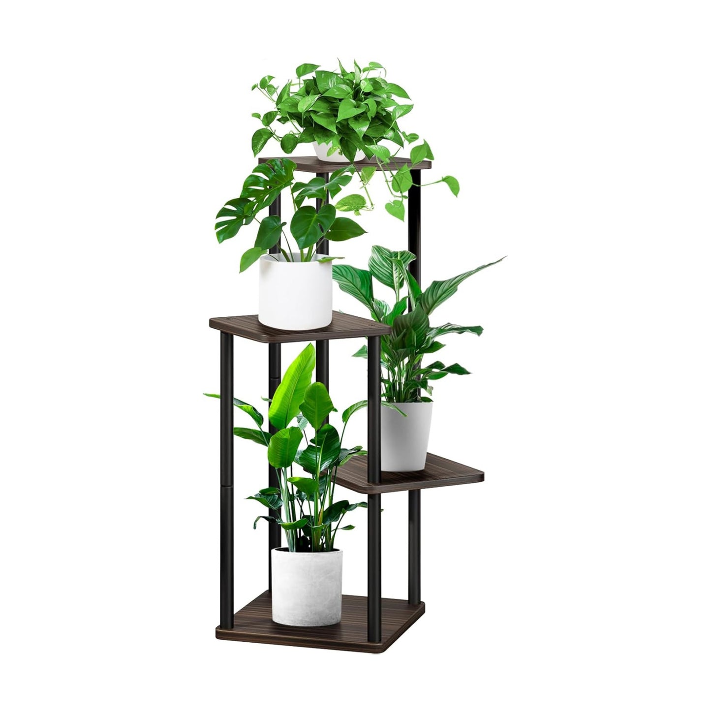 4-Tier Wooden Flower Shelf, Multi-Tier Flower Stand, Plant Stand for Indoor, Garden, Balcony, Decoration (Black Oak)