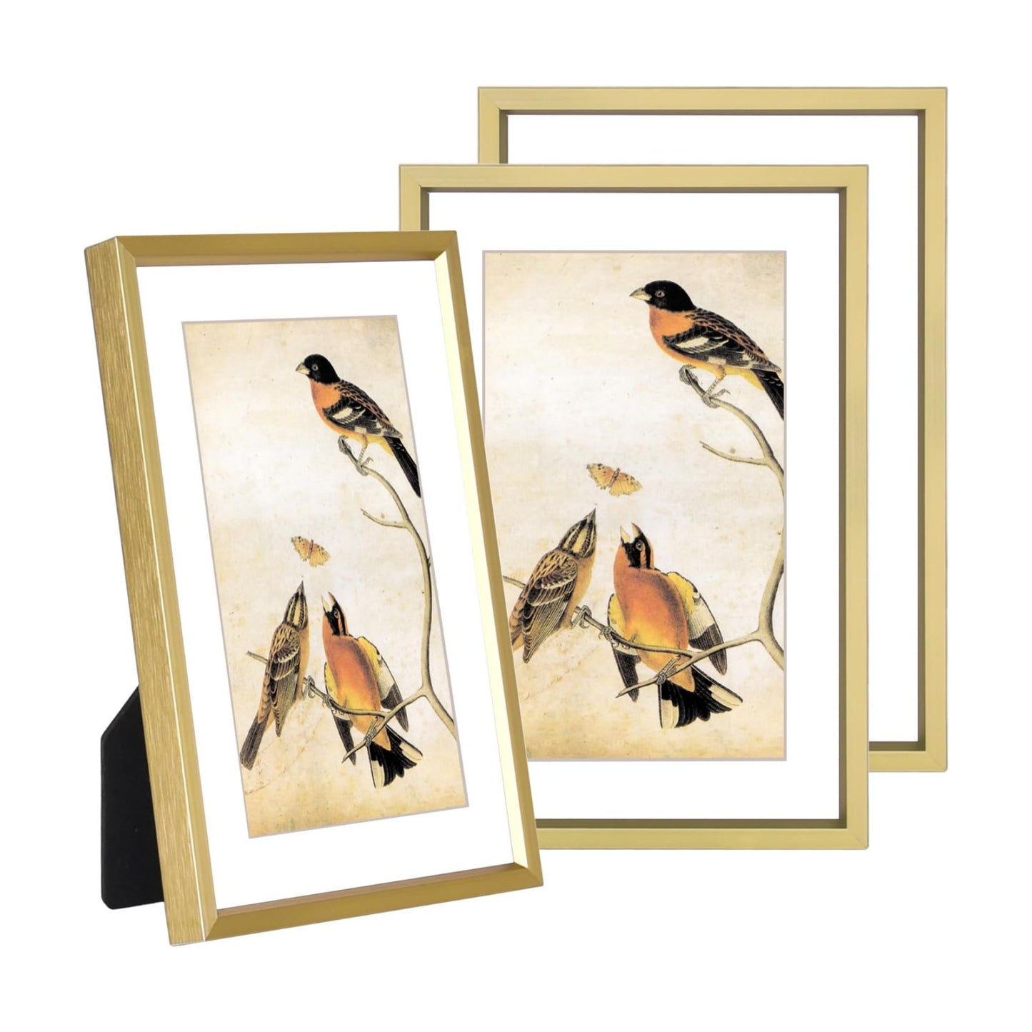 BKABOT 4x6 Brass Metal Photo frames 3 Pack HD Glass Mat 3x5 Wall Table | Brushed aluminum Picture frames,removable