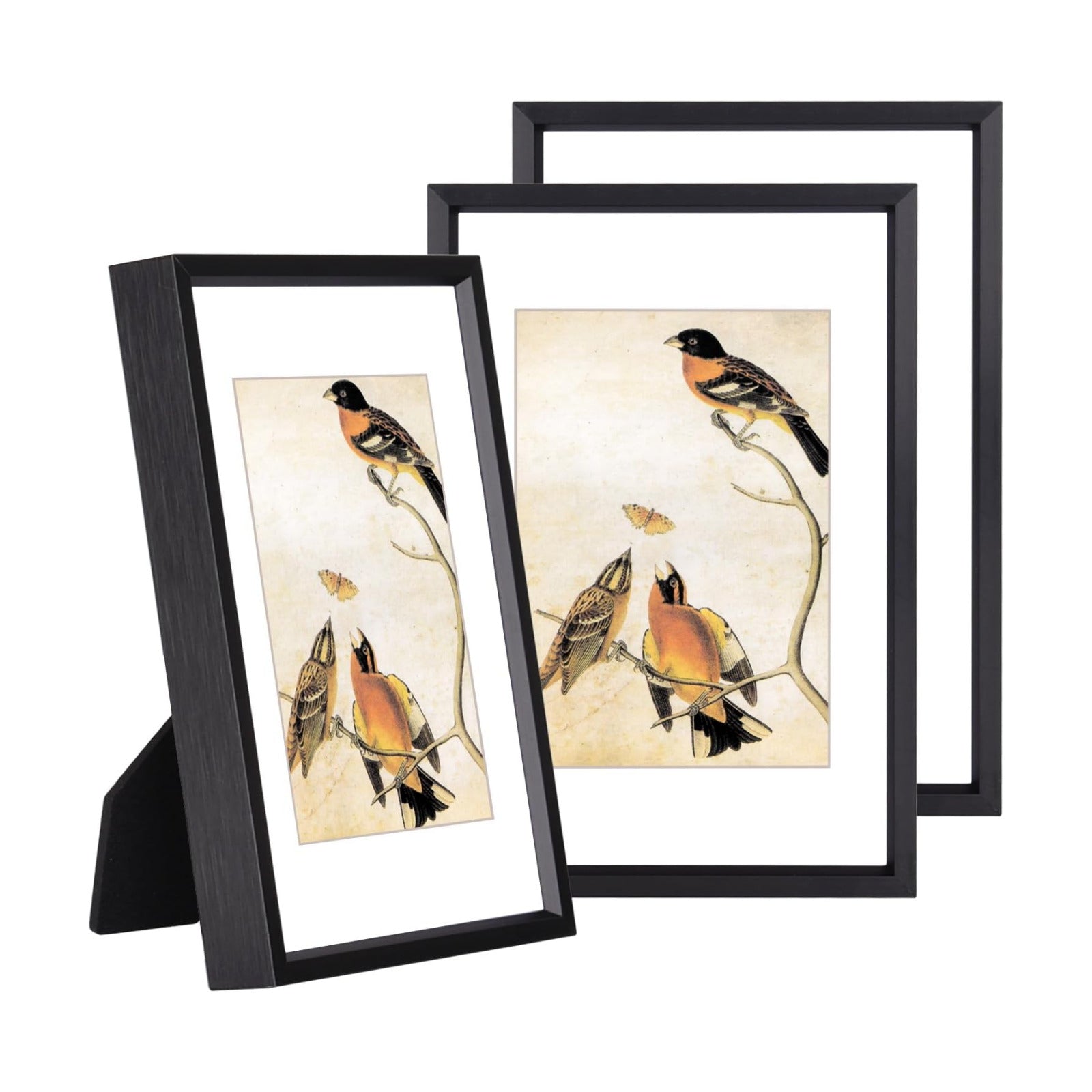 BKABOT 3.5x5 Black Picture frame 3 Pack HD Glass Mat 2.5x3.5 Wall Table | Brushed aluminum Picture frames,removable