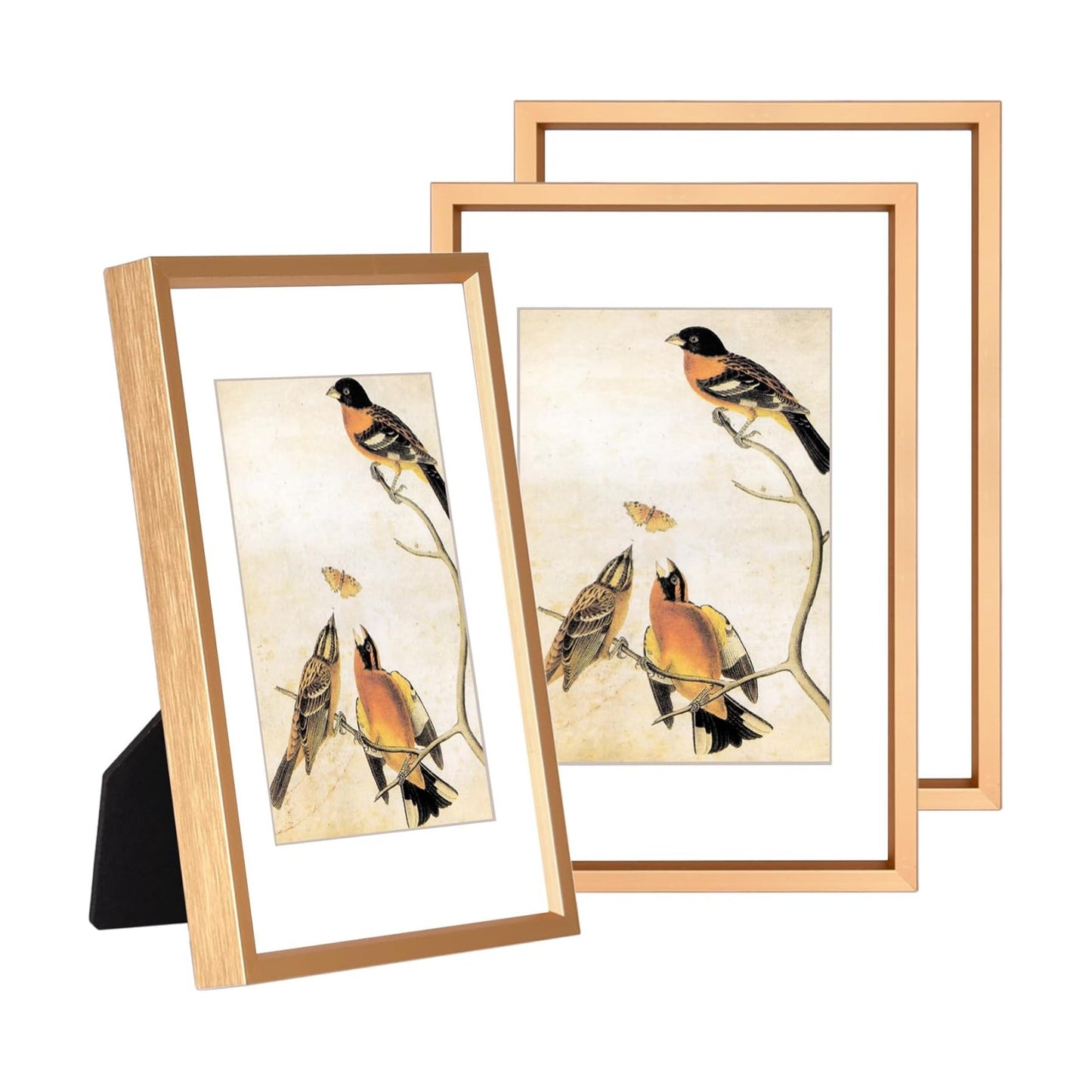 BKABOT 3.5x5 Gold Photo Frame HD Glass 3 Pack 2.5x3.5 Mat Tabletop & Wall | Brushed aluminum Picture frame, removable