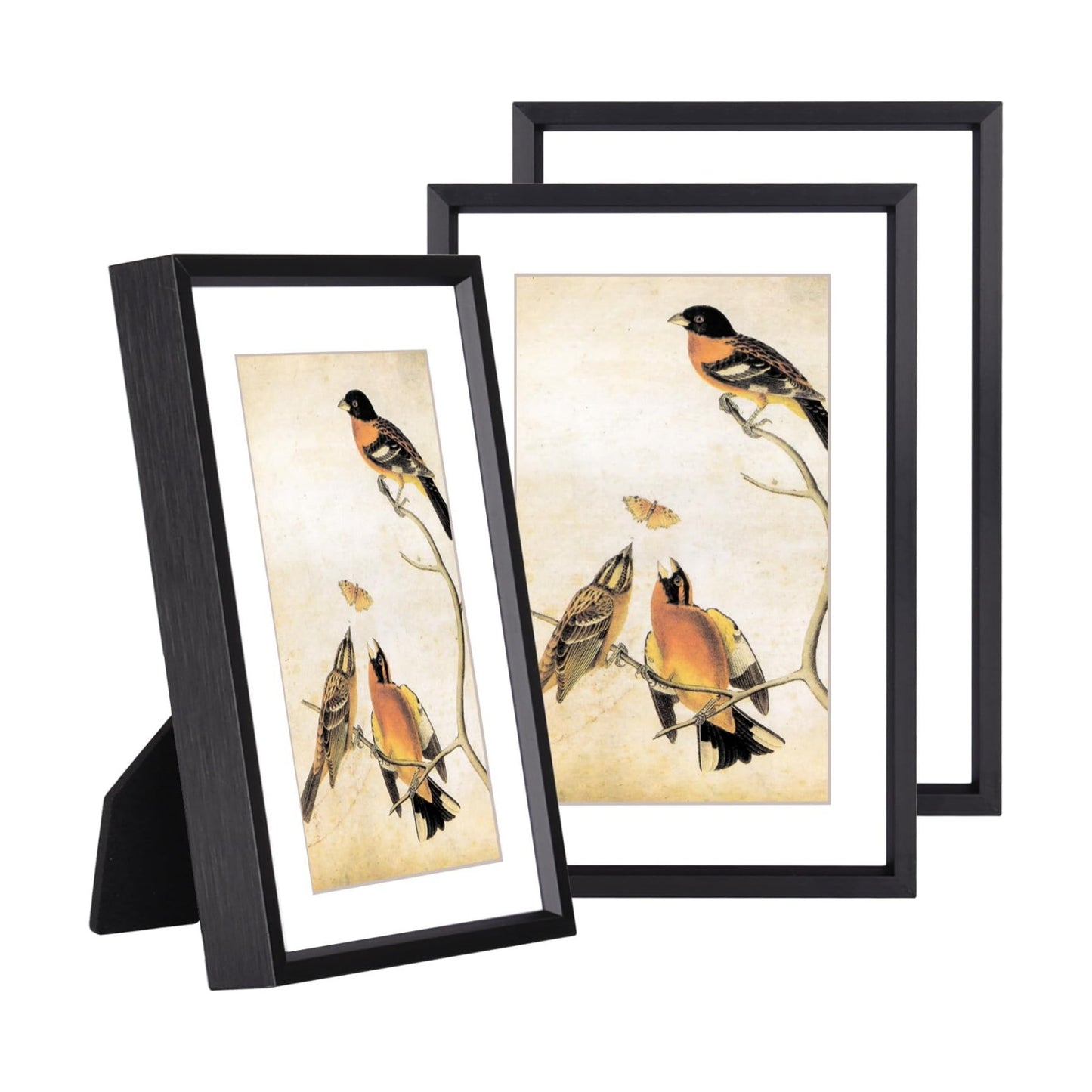 BKABOT 5x7 Black Metal Photo frames 3 Pack HD Glass Mat 4x6 Wall Table | Brushed aluminum Picture frames,removable