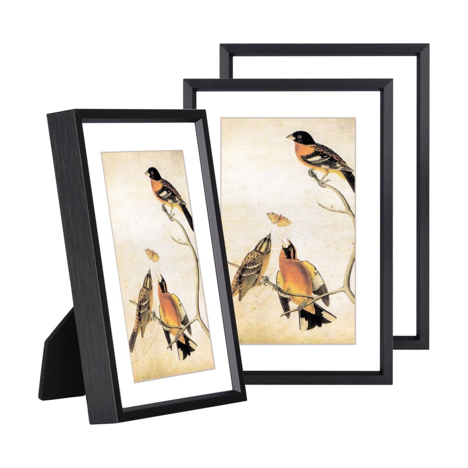 BKABOT 5x7 Black Metal Photo frames 3 Pack HD Glass Mat 4x6 Wall Table | Brushed aluminum Picture frames,removable