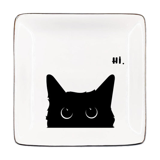 Ceramic Jewelry Tray for Rings & Earring / Hi Cat / Black