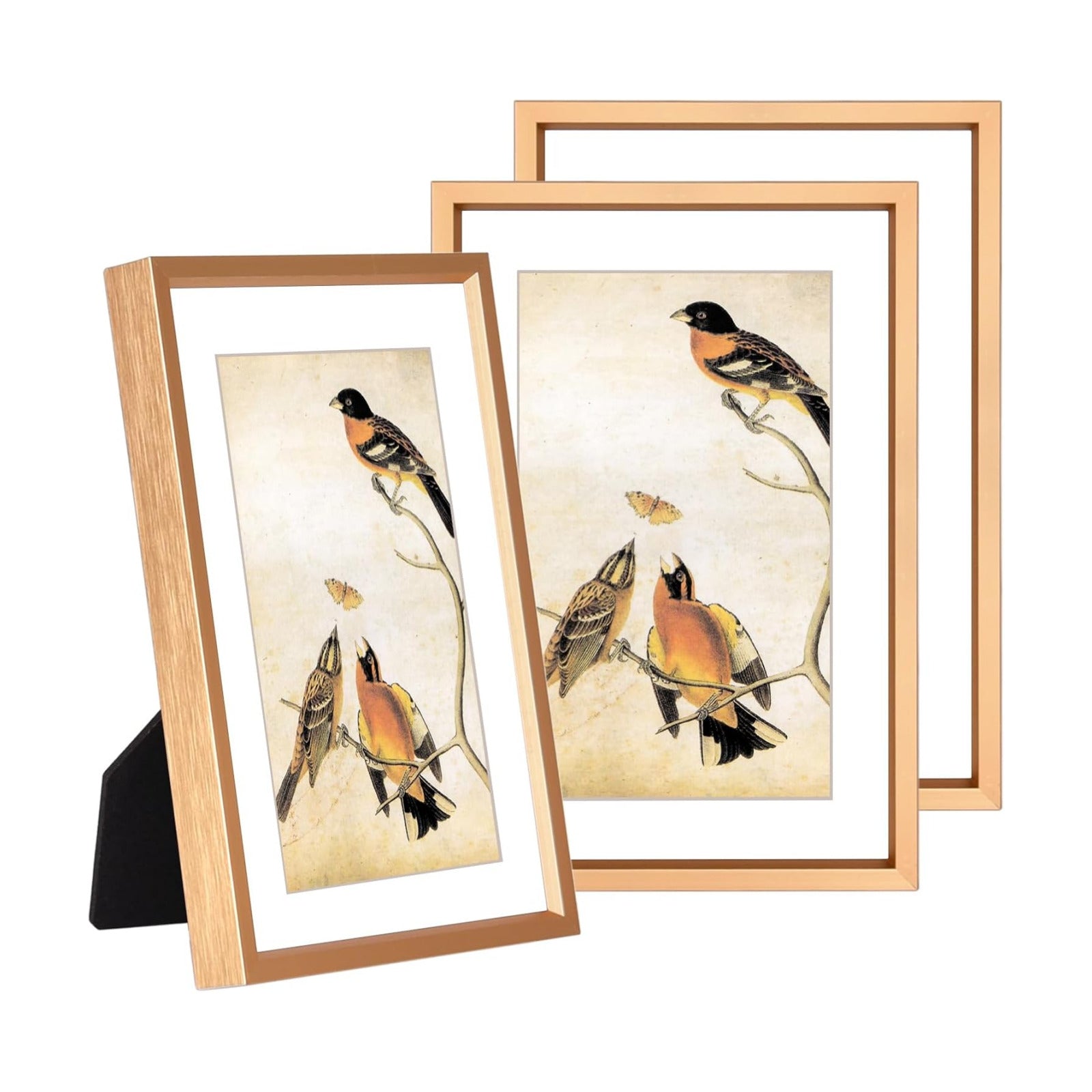 BKABOT 5x7 Gold Metal Photo frames 3 Pack HD Glass Mat 4x6 Wall Table | Brushed aluminum Picture frames,removable