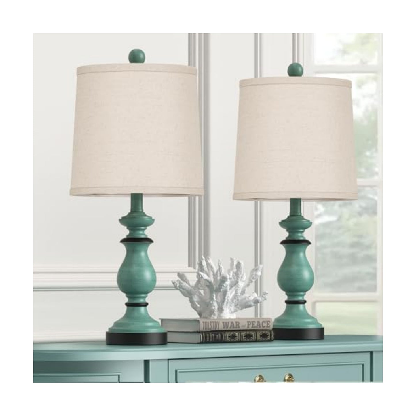 PARTPHONER Traditional Table Lamp Set of 2, Rustic Farmhouse Table Lamps for Living Room Bedroom, 22" Bedside Desk