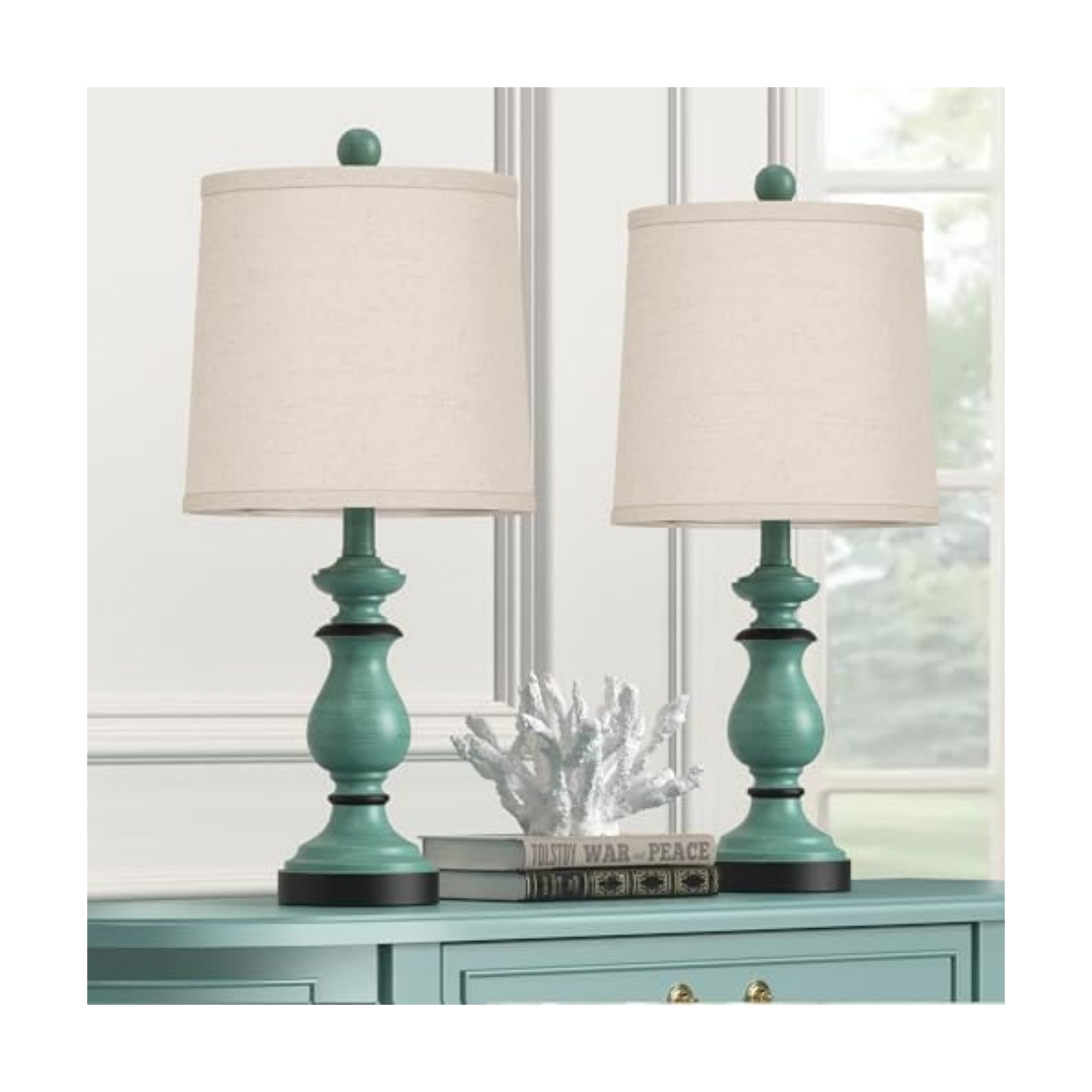 PARTPHONER Traditional Table Lamp Set of 2, Rustic Farmhouse Table Lamps for Living Room Bedroom, 22" Bedside Desk