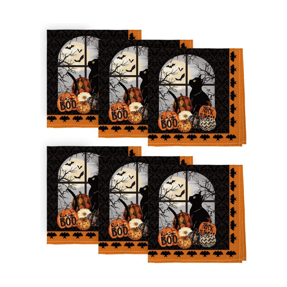 Horaldaily Halloween Cloth Napkins, Buffalo Plaid Pumpkin Napkin Set of 6