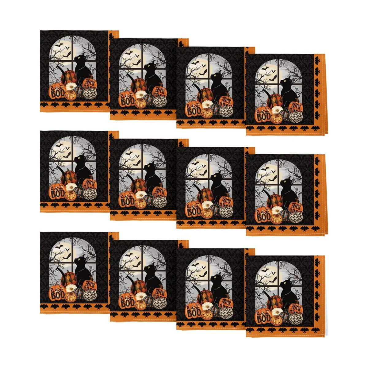 Horaldaily Halloween Cloth Napkins, Buffalo Plaid Pumpkin Napkin Set of 12