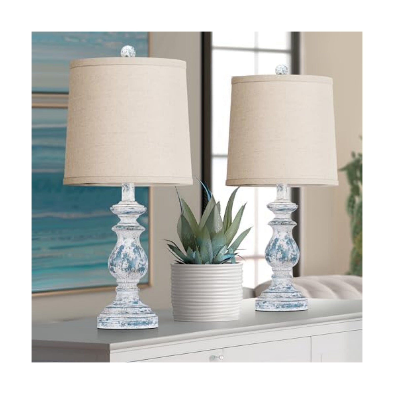 PARTPHONER Traditional Table Lamp Set of 2, Rustic Farmhouse Table Lamps for Living Room Bedroom, 22" Bedside Desk
