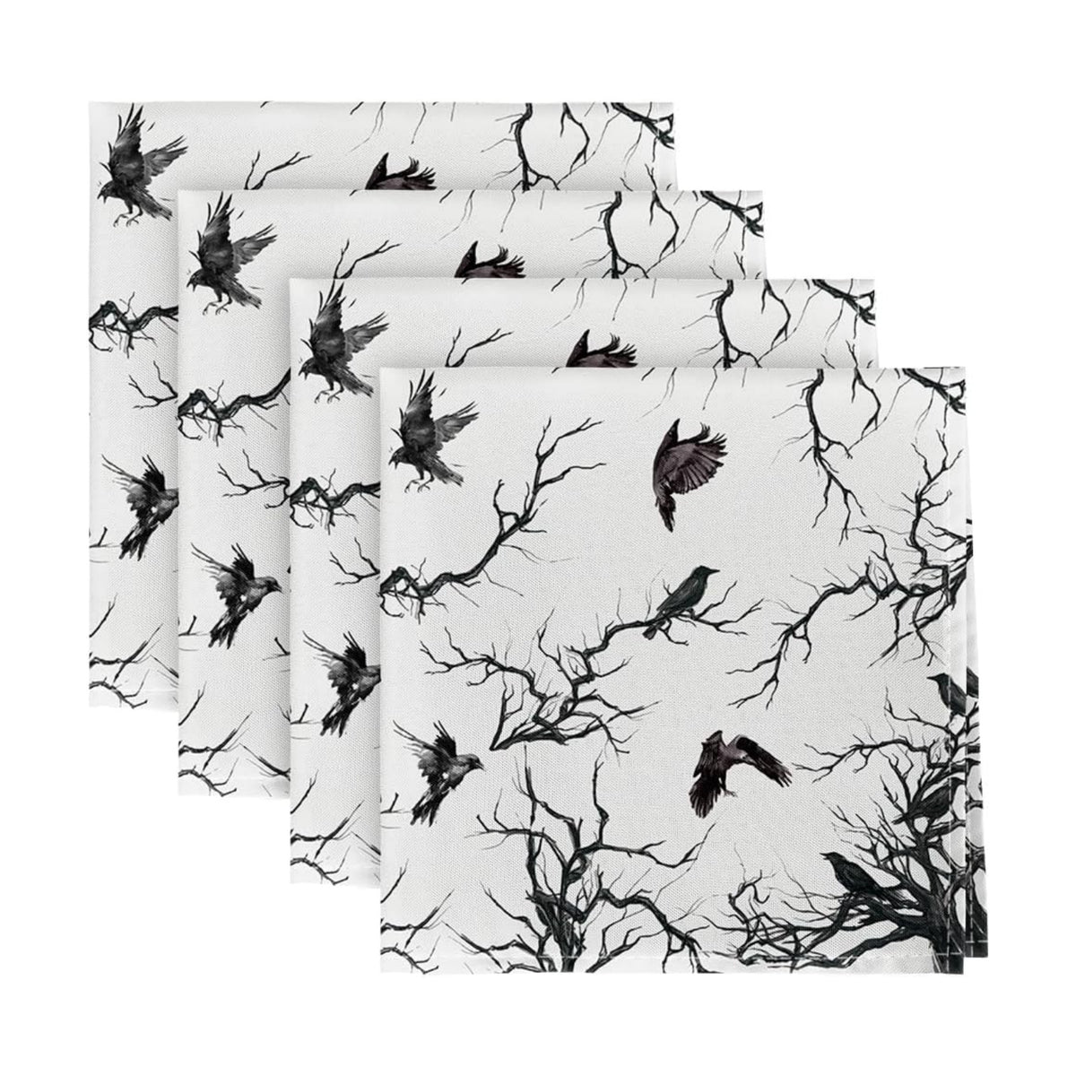 Horaldaily Halloween Cloth Napkins, Crow Tree Napkins Set of 4