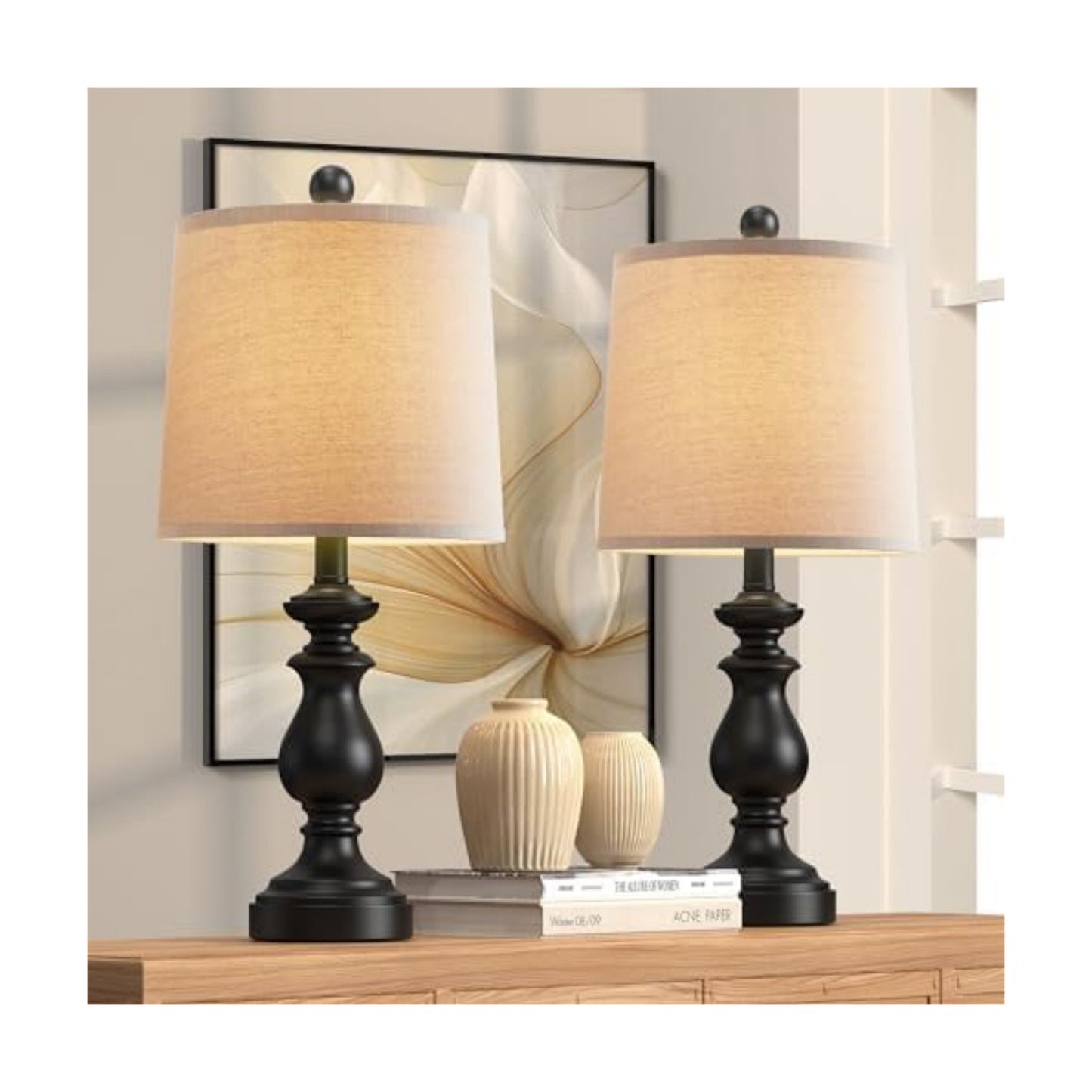 PARTPHONER Traditional Table Lamp Set of 2, Rustic Farmhouse Table Lamps for Living Room Bedroom, 22" Bedside Desk
